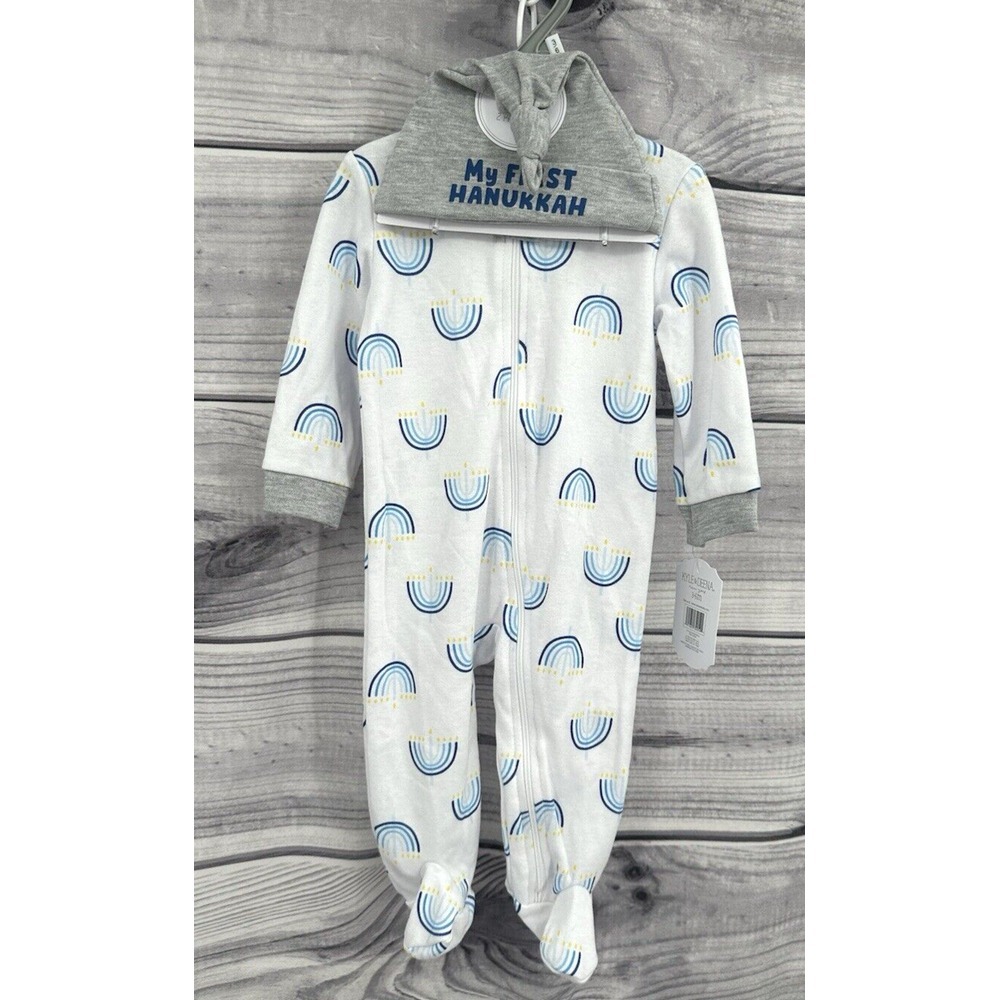 INFANT BOY MY FIRST HANUKKAH SLEEPER WITH MATCHING HAT KYLE & DEENA Size 6-9 Mo